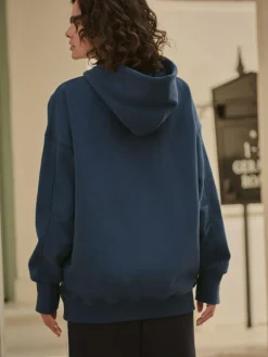 Outlet Next Navy Blue Active Longline Overhead Seam Detail Supersoft Hoodie with Pockets