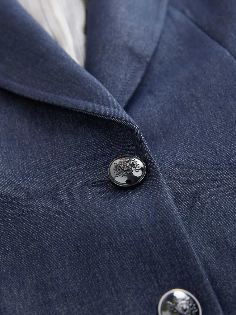Next Navy Blue Denim Look Fitted Single Breasted Blazer^Women Blazers|Suits & Tailoring