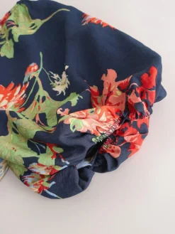 Best Next Print Puff Sleeve Midi Dress Navy Blue Floral