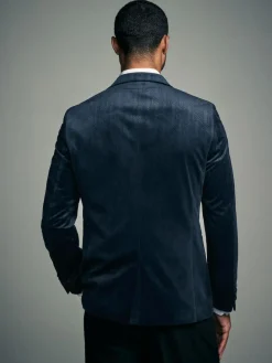 Online Next Slim Fit Patterned Velvet Blazer Navy Blue Geometric