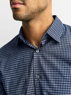 Hot Next Regular Fit N.Premium Long Sleeve Soft Touch Smart Shirt Navy Blue Gingham