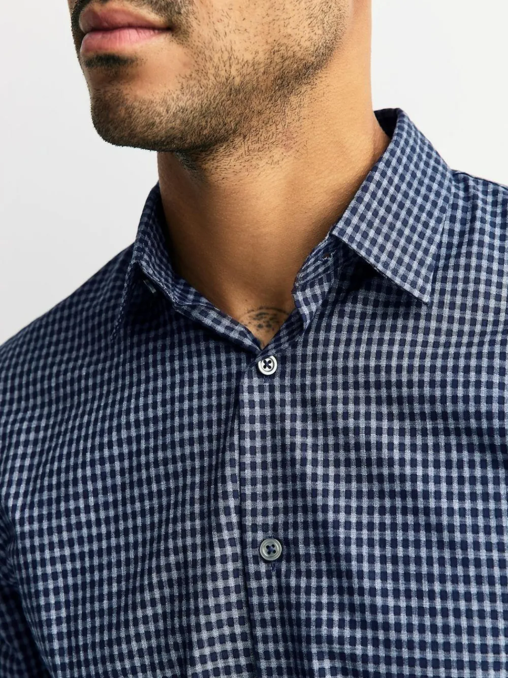 Hot Next Regular Fit N.Premium Long Sleeve Soft Touch Smart Shirt Navy Blue Gingham