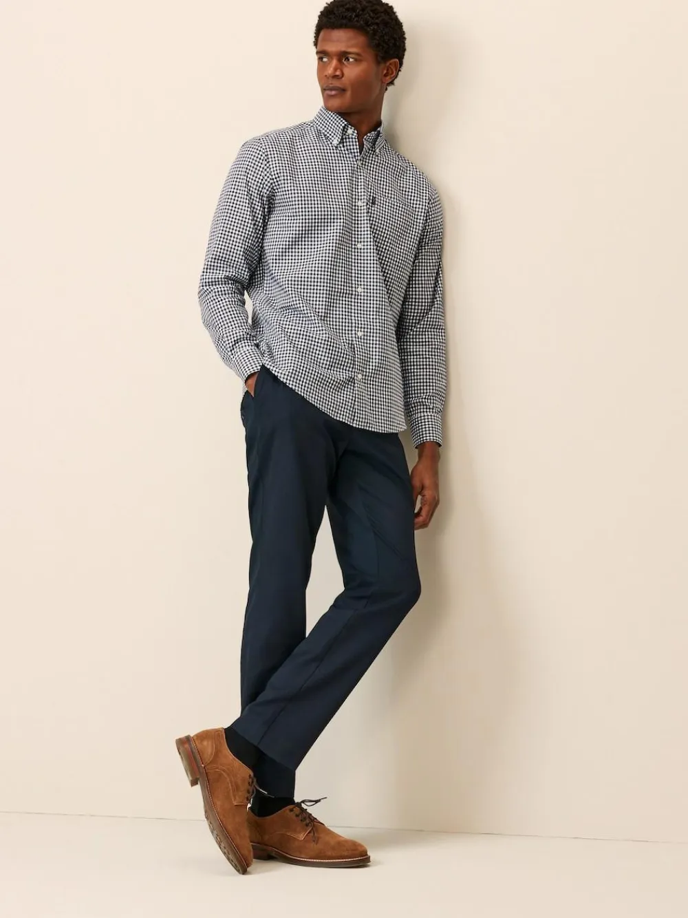 Clearance Next Navy Blue Gingham Regular Fit Easy Iron Button Down Oxford Shirt