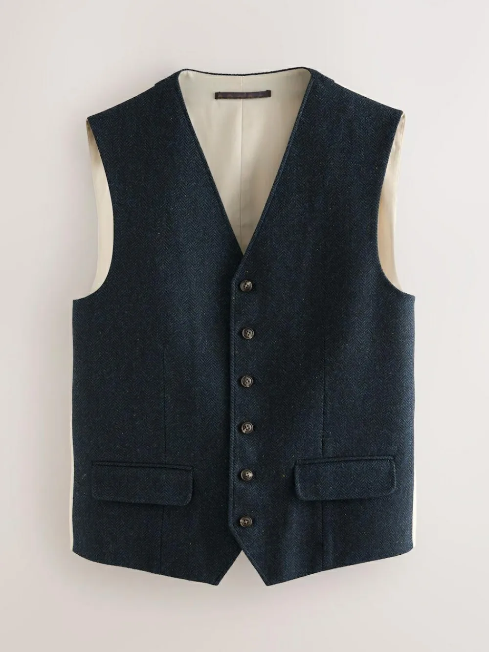 Best Next Herringbone Wool Blend Suit Waistcoast Navy Blue