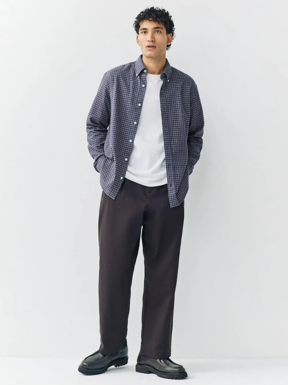 Next Navy Blue Long Sleeve Check Shirt^ Shirts
