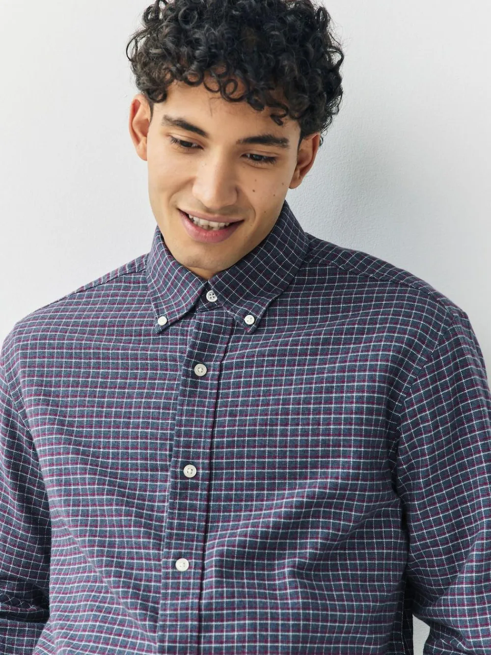 Next Navy Blue Long Sleeve Check Shirt^ Shirts
