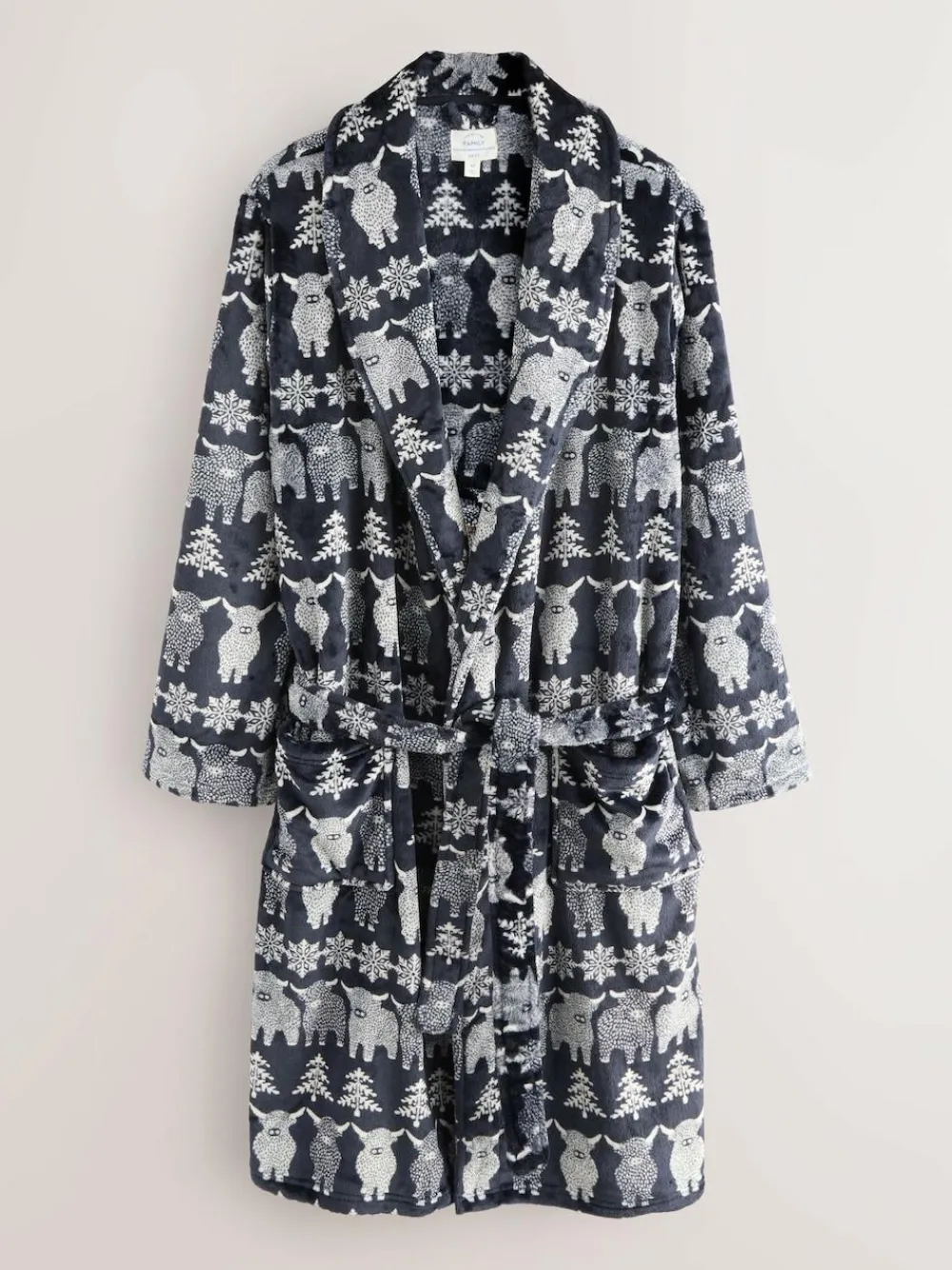 Next Navy Blue Matching Family Christmas Fairisle Pattern Hamish The Highland Cow Dressing Gown^ Bathrobe