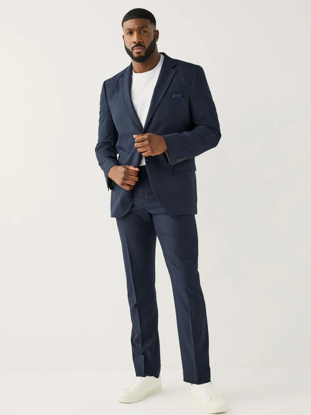 Best Next Navy Blue Muscle Fit Motionflex Stretch Stripe Suit Jacket