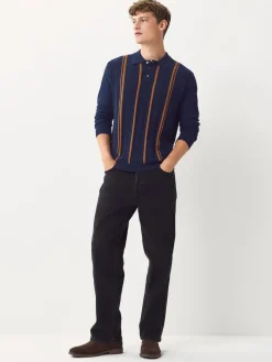 Next Regular Fit Cotton Rich Long Sleeve Stripe Knit Polo Shirt^ Knitwear|Knitwear