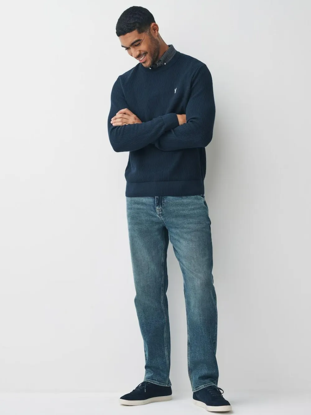 Outlet Next Regular Fit Rib Texture Mock Shirt Jumper Navy Blue