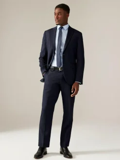 Next Navy Blue Regular Fit Textured Suit Trousers^ Pants & Chinos