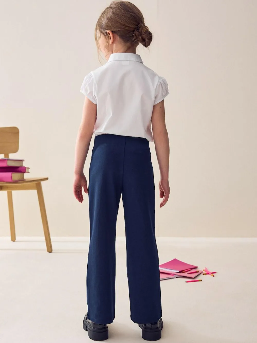 Discount Next Regular Length Pull-On Cotton Rich Stretch Boot Cut School Trousers (3-16yrs) Navy Blue