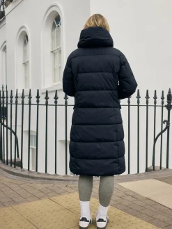 Clearance Next Navy Blue Shower Resistant Padded Hooded Longline Coat