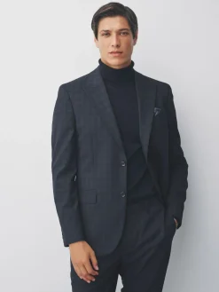 Clearance Next Navy Blue Slim Fit Check Suit Jacket