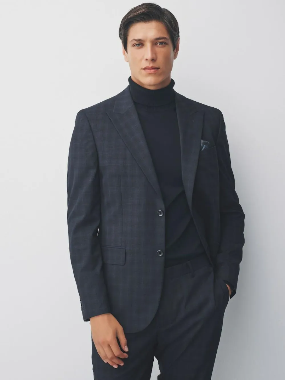 Clearance Next Navy Blue Slim Fit Check Suit Jacket