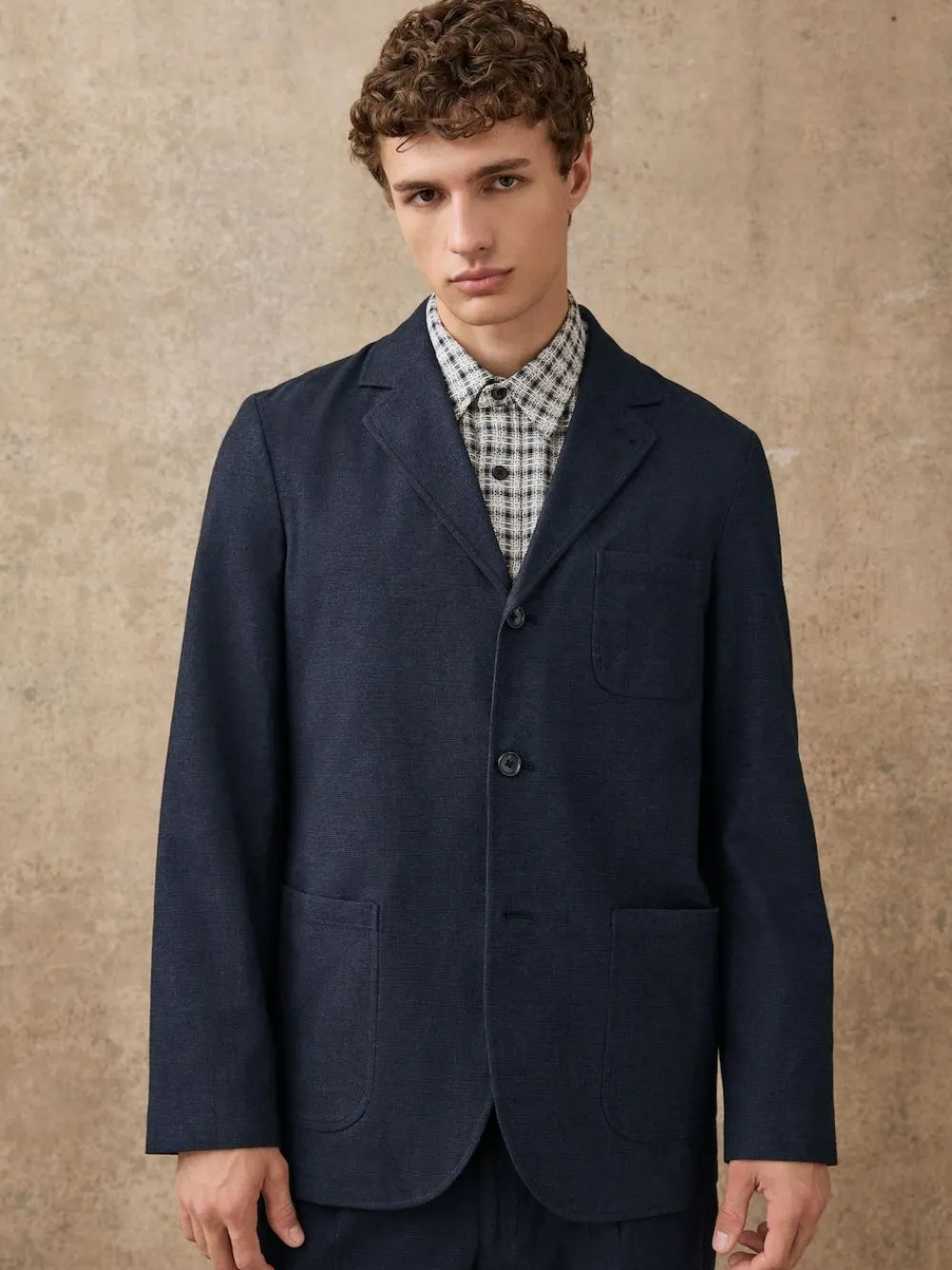 Next Navy Blue Slim Fit Cotton Blend Texture Suit Jacket^ Blue Suits