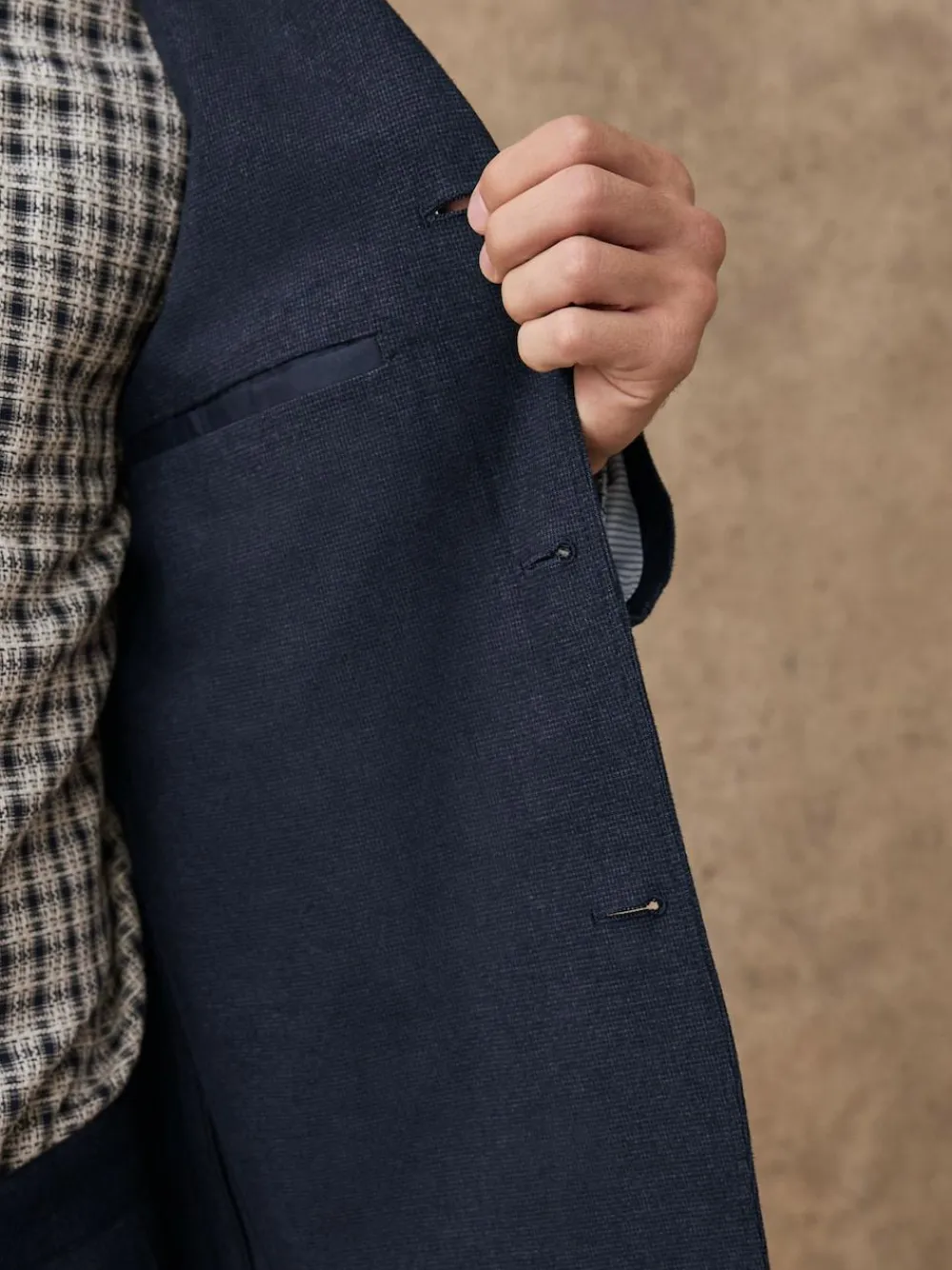 Next Navy Blue Slim Fit Cotton Blend Texture Suit Jacket^ Blue Suits