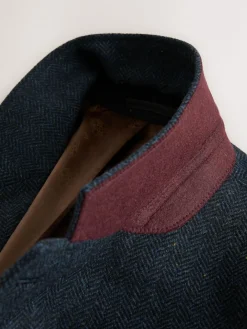 Clearance Next Slim Fit Herringbone Wool Blend Suit Jacket Navy Blue