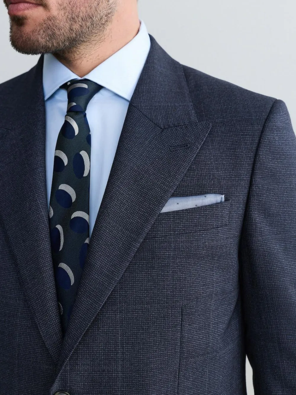 New Next Navy Blue Slim Fit Slim Fit Signature Marzotto 100% Italian Wool Check Suit Jacket