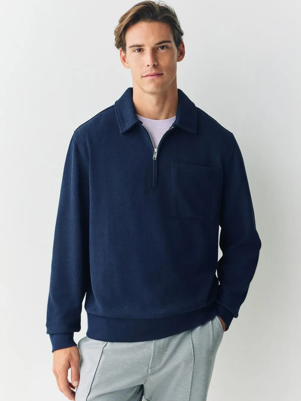 Next Soft Rib Texture Quarter Zip Neck Fleece^ Loungewear