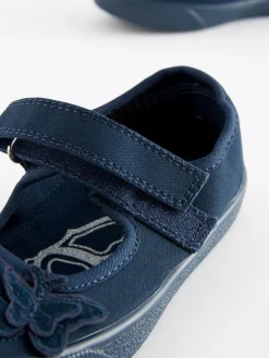 Next Standard Fit (F) Butterfly Embroidered School Plimsoll Shoes^ Shoes