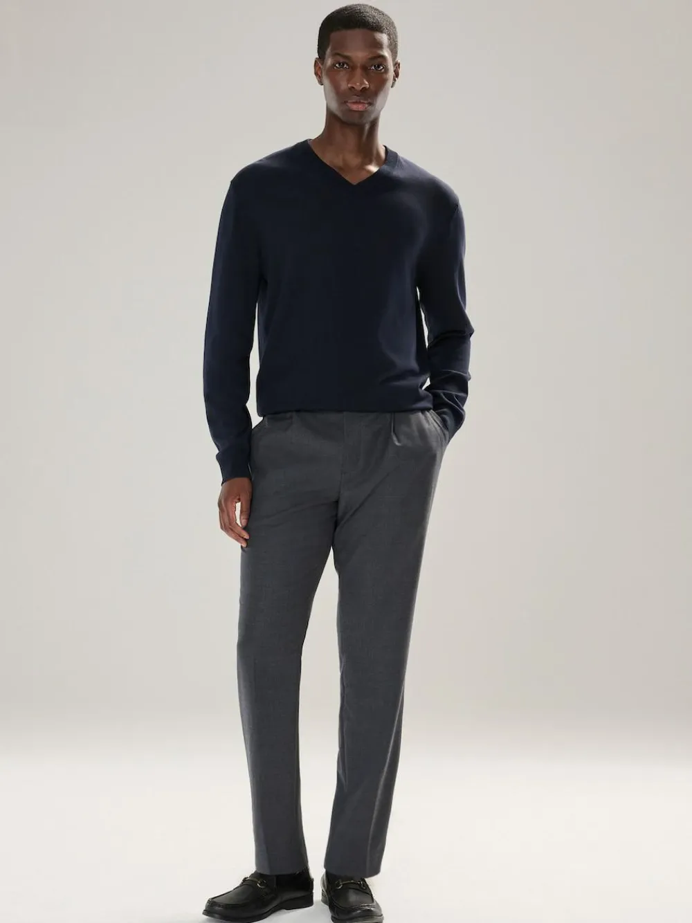 New Next V-Neck Cotton Rich Long Sleeve Jumper Navy Blue