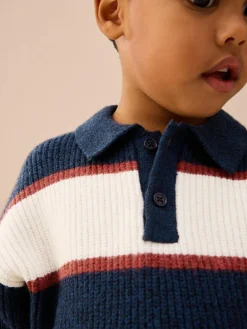 Next Knitted Stripe Rugby Polo Shirt (3mths-7yrs)^BOY Knitwear & Sweaters|Knitwear