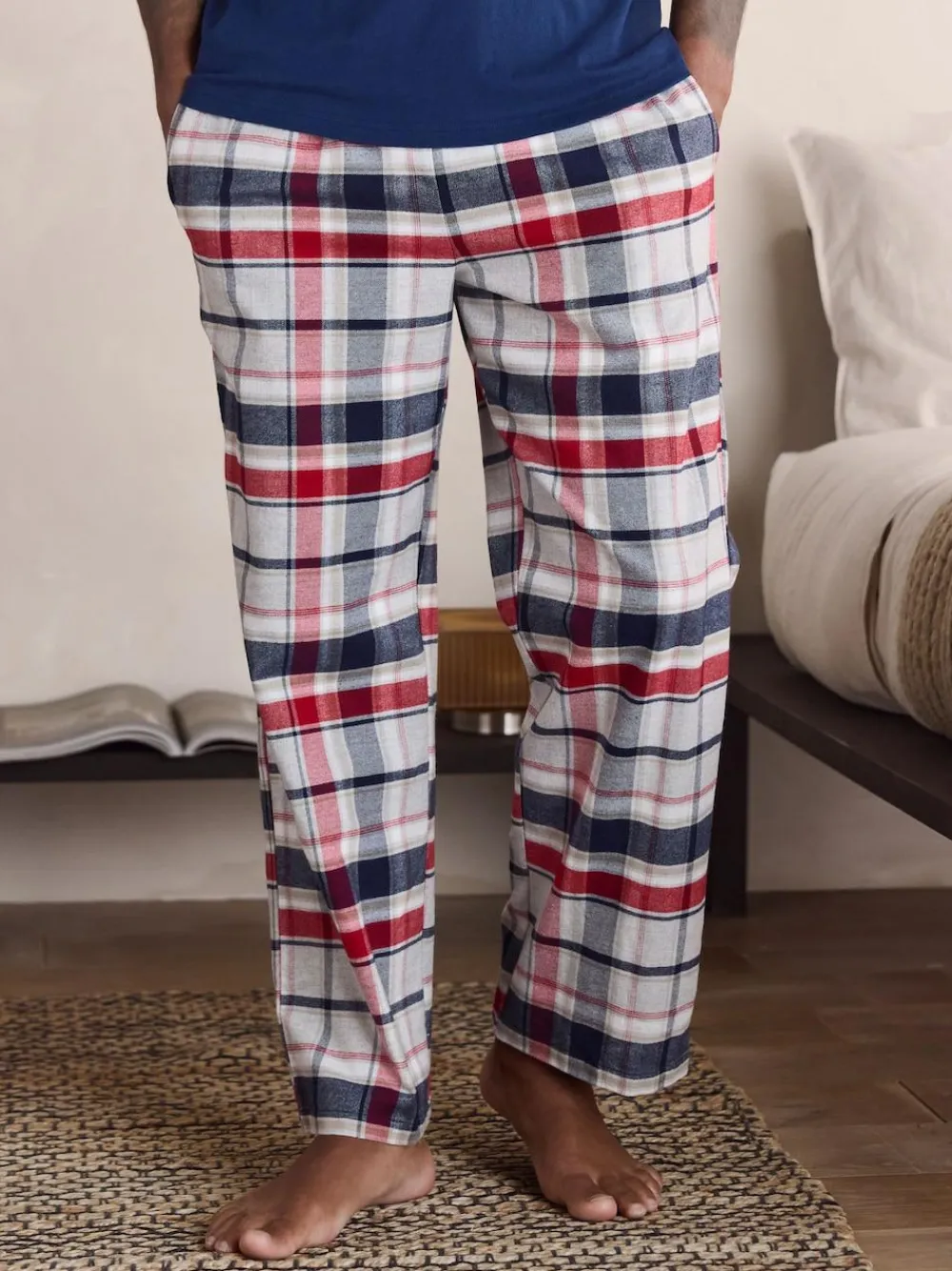 New Next Check Woven Short Sleeve Pyjamas Set Navy Blue/Grey