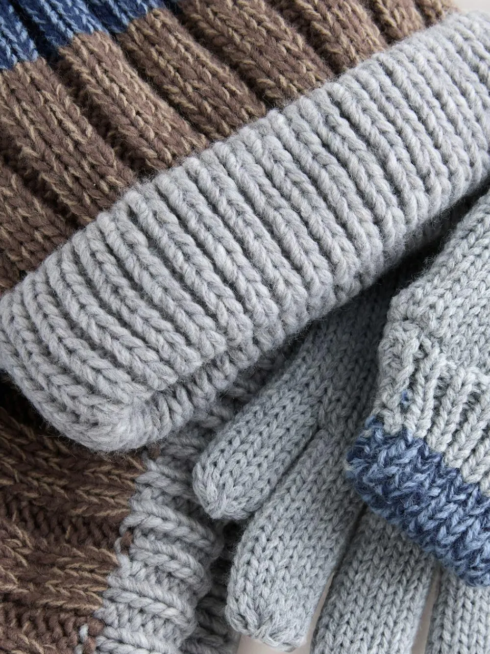 Best Next Navy Blue/Neutral Hat Gloves & Snood 3 Piece Set (3-16yrs)