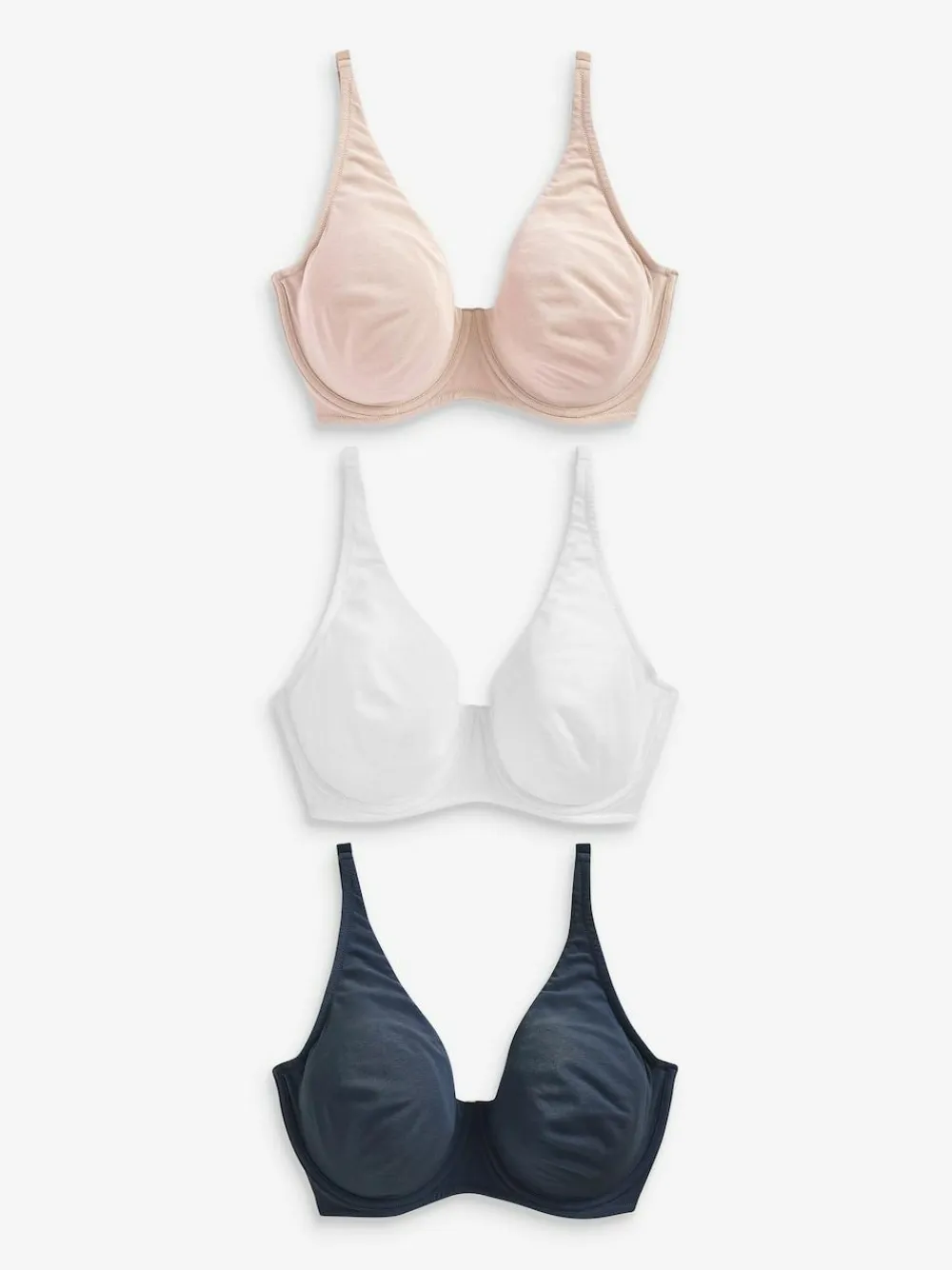 Clearance Next Non Pad Full Cup DD+ Cotton Blend Ultimate Comfort Bras 3 Pack Navy Blue/Pink/White