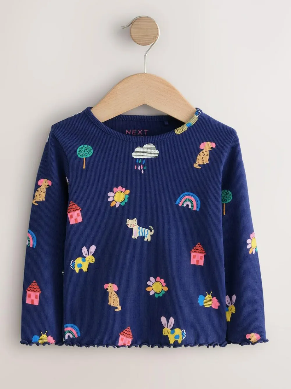 Discount Next Navy Cats & Dogs Rib Long Sleeve T-Shirt (3mths-7yrs)