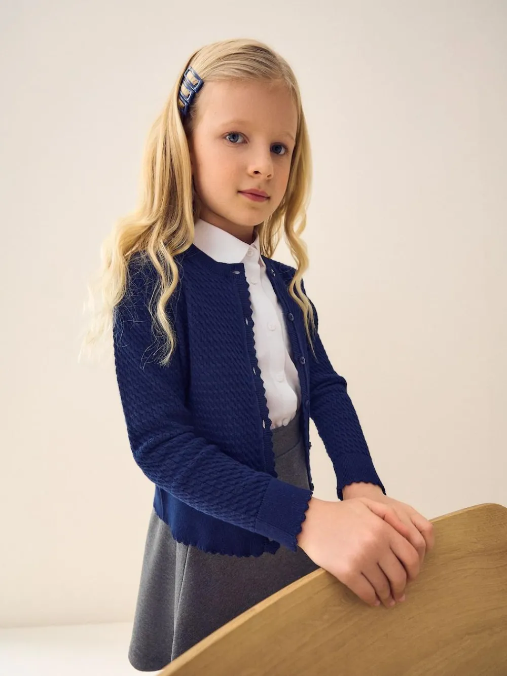 Outlet Next Cotton Rich Cable Knit School Cardigan (3-16yrs) Navy