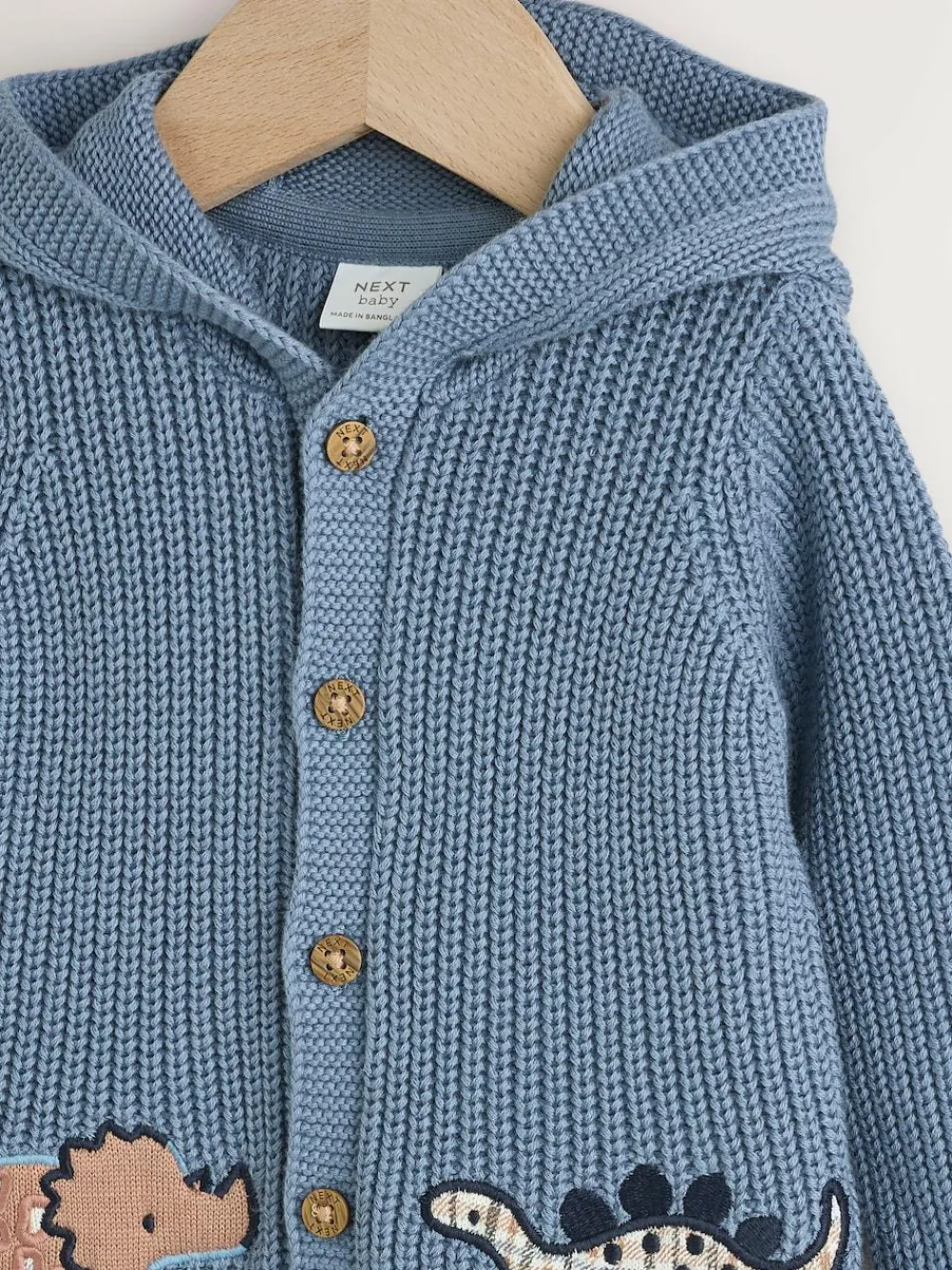 Next Navy Dinosaur Print Embroidered Baby Knitted Hooded Cardigan (0mths-2yrs)^BOY Knitwear|Knitwear