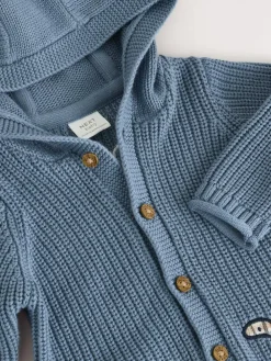 Next Navy Dinosaur Print Embroidered Baby Knitted Hooded Cardigan (0mths-2yrs)^BOY Knitwear|Knitwear