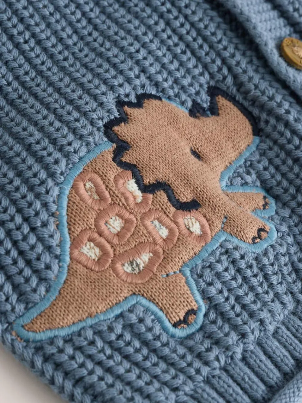 Next Navy Dinosaur Print Embroidered Baby Knitted Hooded Cardigan (0mths-2yrs)^BOY Knitwear|Knitwear
