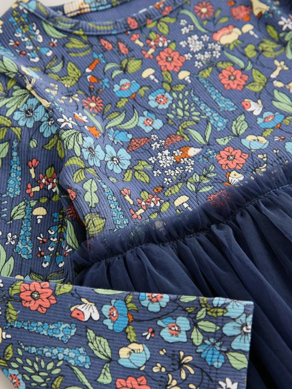 New Next Long Sleeve Mesh Party Dress (3mths-7yrs) Navy Floral