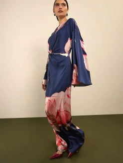Next Twist Front Long Sleeve Satin Maxi Dress^Women Occasion Dresses|Maxi Dresses