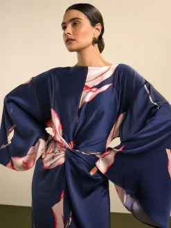 Next Twist Front Long Sleeve Satin Maxi Dress^Women Occasion Dresses|Maxi Dresses