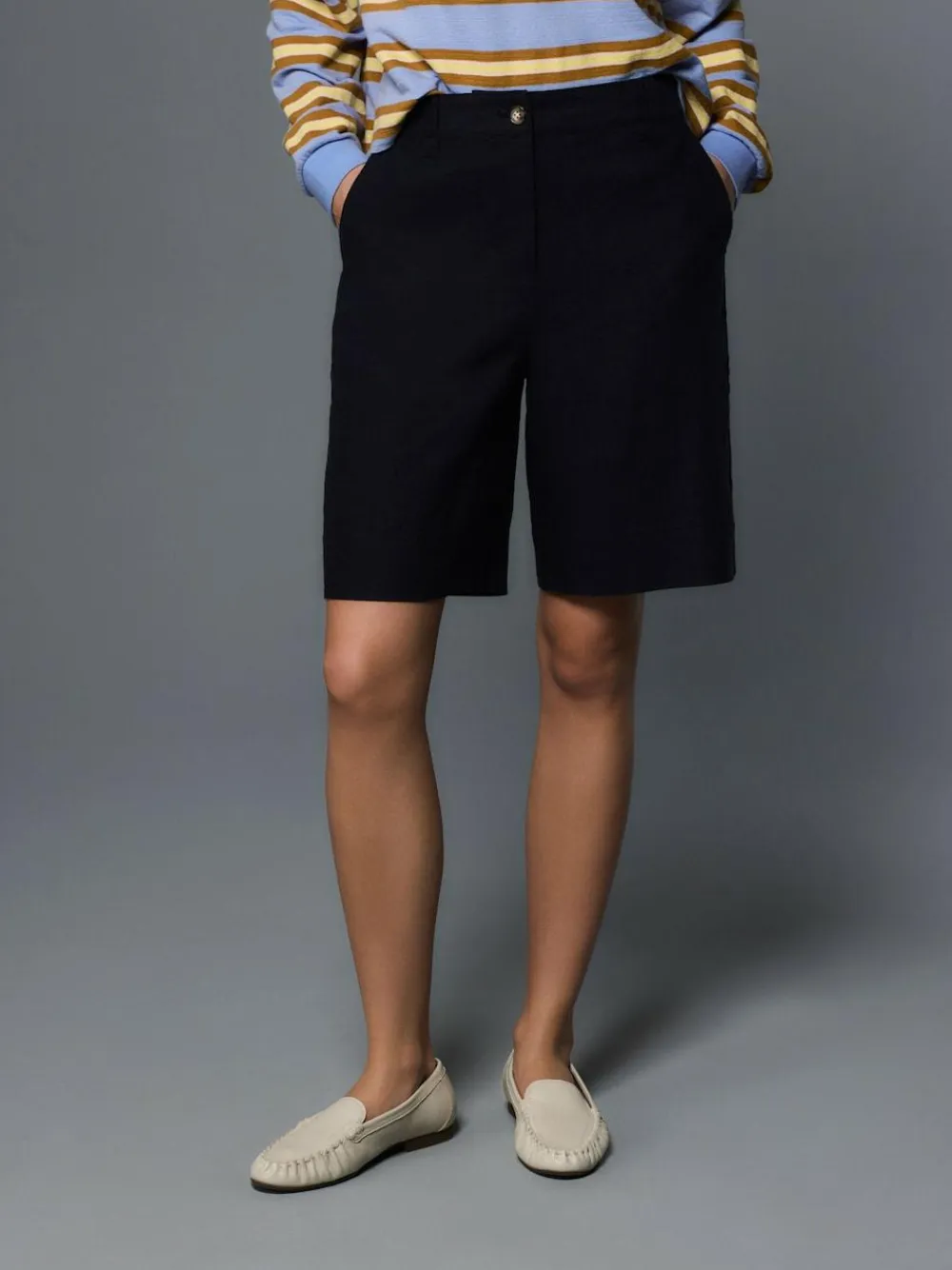 Next Linen Blend Knee Shorts^Women Shorts