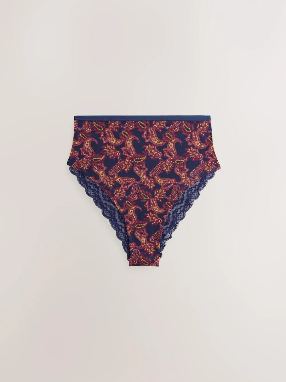 Next Navy Paisley High Rise High Leg Cotton Lace Knickers 4 Pack^Women Panties|All Lingerie