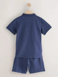 New Next Short Sleeve Polo Shirt and Shorts Set (3-16yrs) Navy