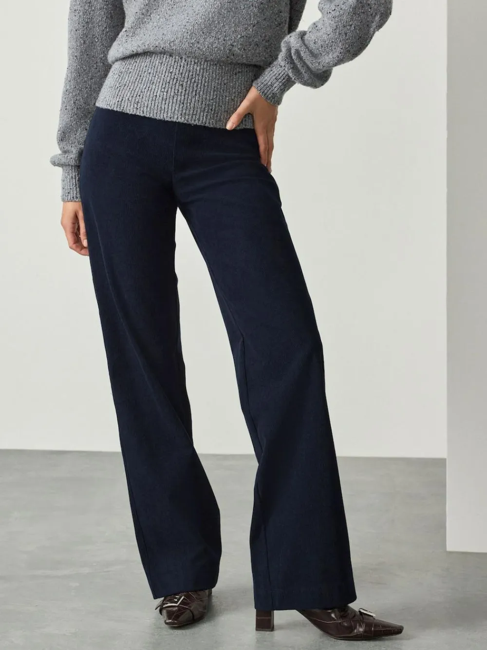 Online Next Navy Smoothing Cord Wide Leg Trousers