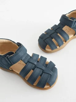 Next Standard Fit (F) Baby Touch Fastening Leather First Walker Sandals^ First Shoes