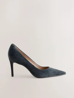 Next Navy Suede Standard/Wide Fit Leather Mid Court Shoes