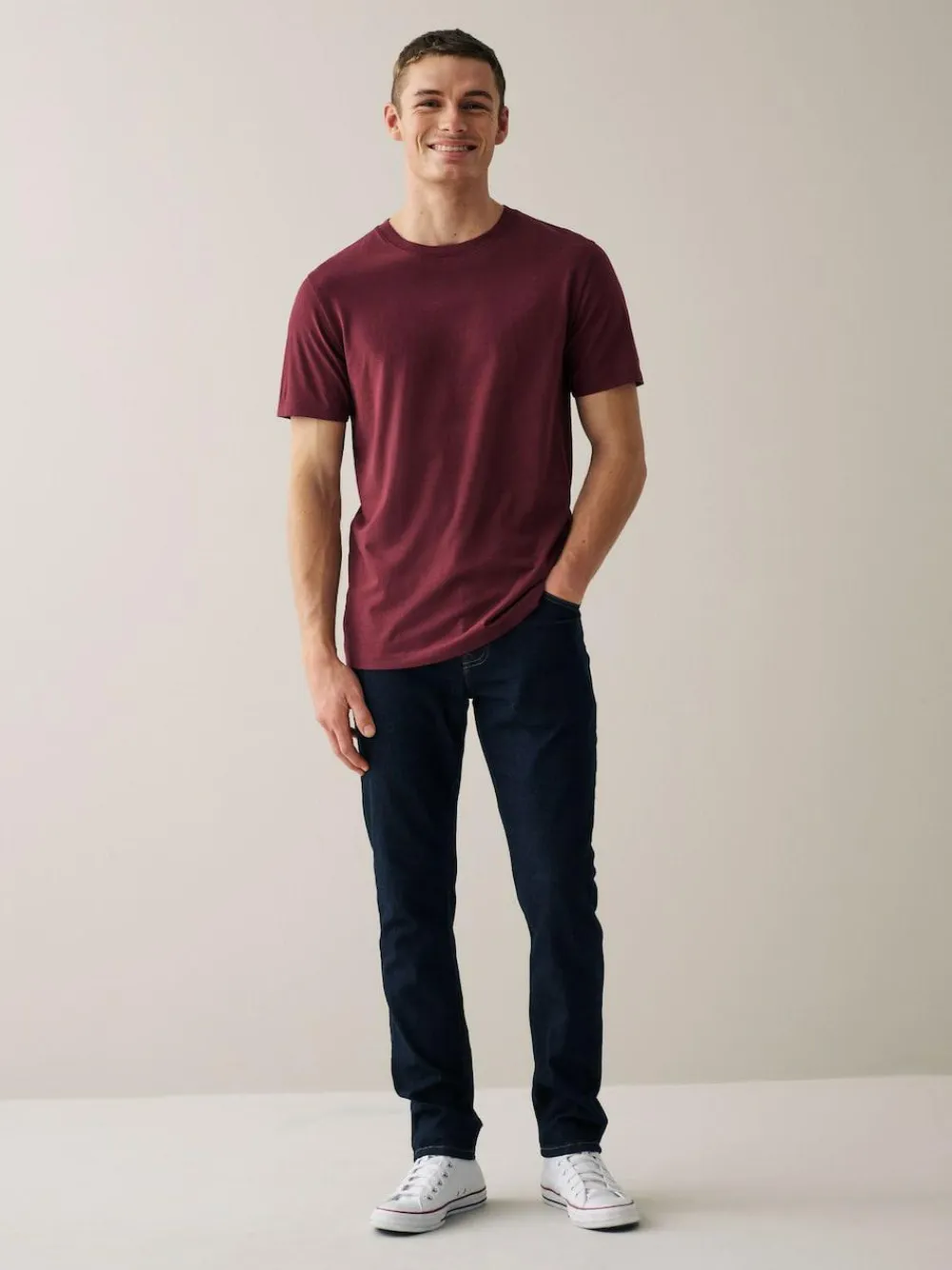 Next Navy/ Teal/ White/ Black/ Green/ Burgundy Regular Fit Essential Cotton T-Shirts 6 Pack^ Nightwear|Tops & T-Shirts