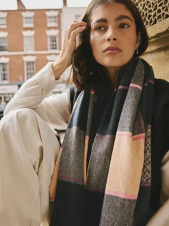 Outlet Next Navy Texture Check Midweight Scarf