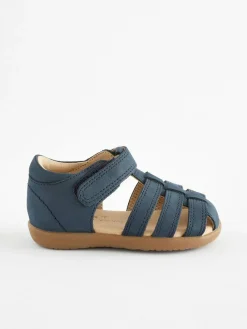 Discount Next Wide Fit (G) Baby Touch Fastening Leather First Walker Sandals Navy