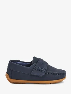 Next Wide Fit (G) Leather Penny Loafers with Touch and Close Fastening^ Shoes