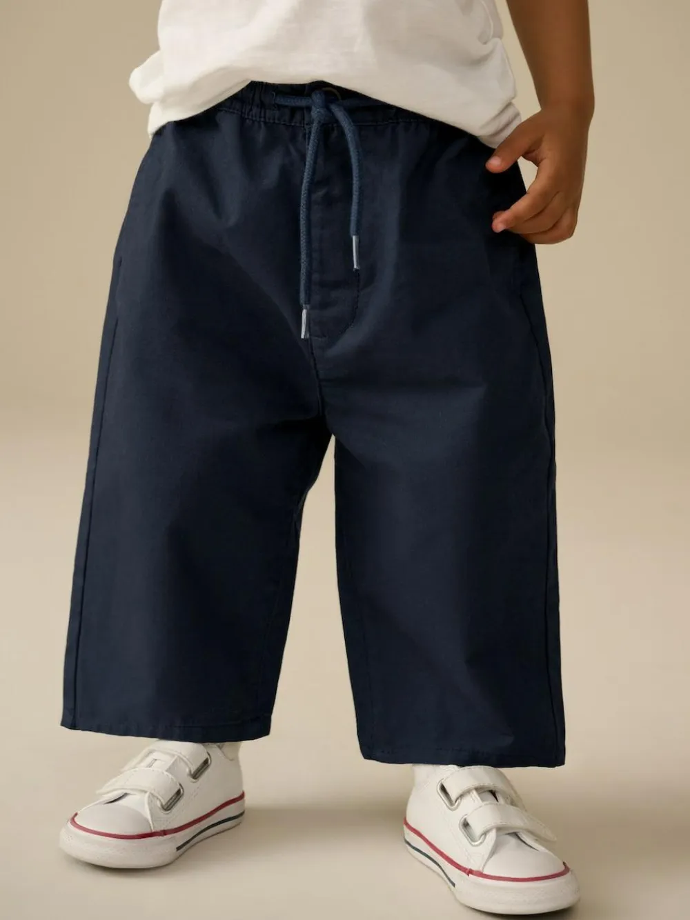 Discount Next Navy Wide Leg 100% Cotton Chino Trousers with Elasticated Waist (3mths-7yrs)
