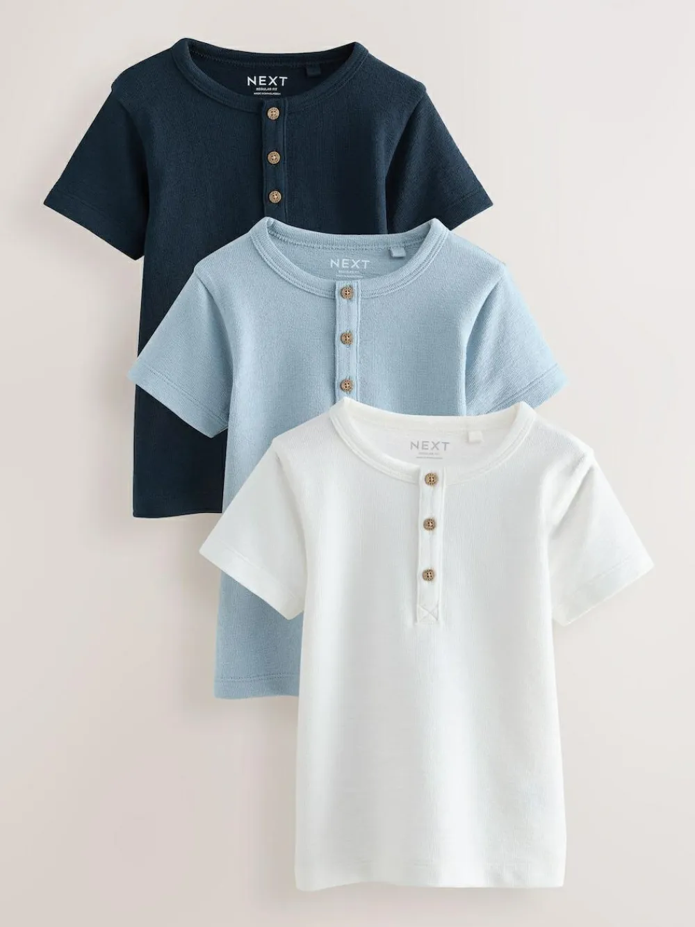Best Next Navy/Blue/Stone Short Sleeve Henley Neck T-Shirts 3 Pack (3mths-7yrs)
